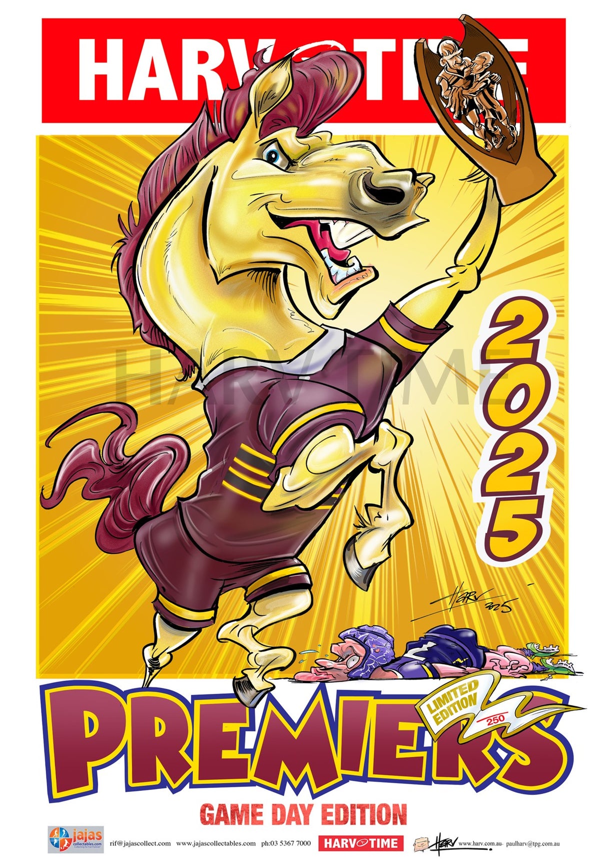 Brisbane Broncos 2025 NRL Premiership Poster, GAME DAY, Harv Time