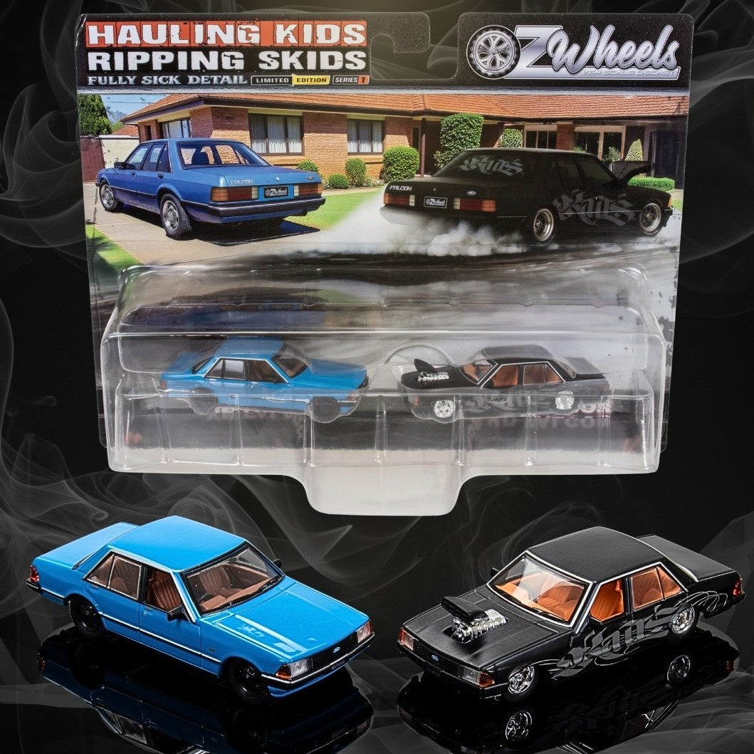 Oz Wheels Hauling Kids Ripping Skids FSD, Ford XD Falcon Twin Set, 1:64 Scale Diecast Car