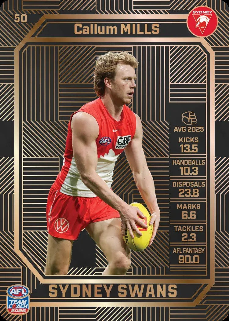 Callum Mills, #50, Bronze, 2026 Teamcoach AFL