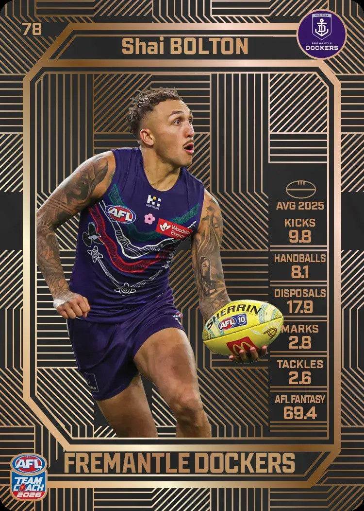 Shai Bolton, #78, Bronze, 2026 Teamcoach AFL