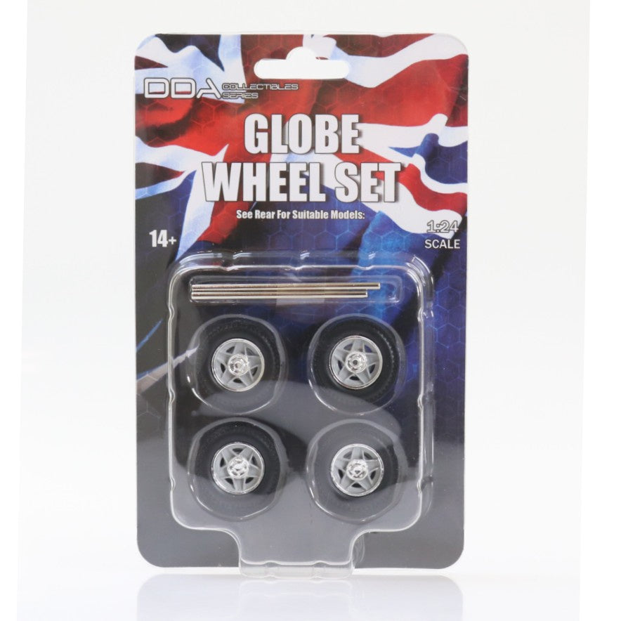 Set of 4 x Globe Wheels w/Tyres & Axles,1:24 Scale