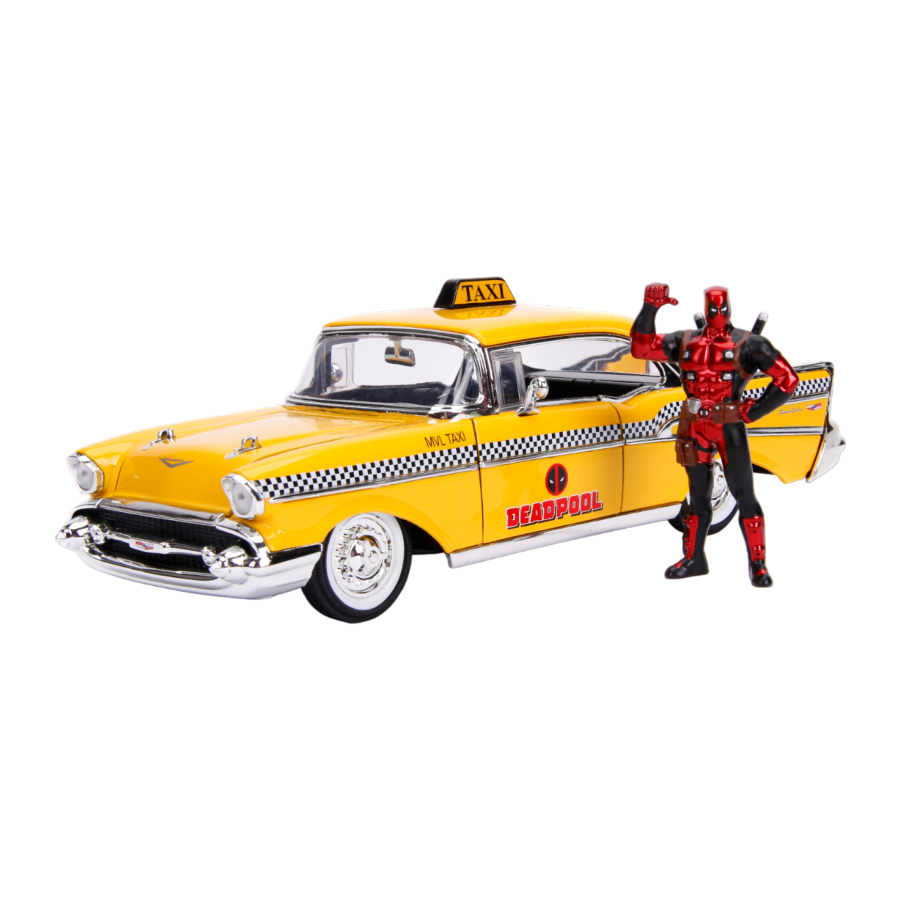 Deadpool (Comics) - 1957 Chevy Bel Air Taxi Hollywood Ride 1:24 Scale Diecast Vehicle with Deadpool