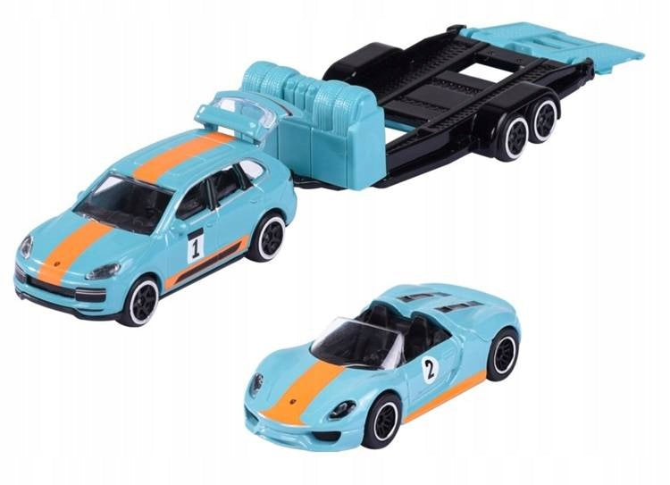 Majorette - Porsche Cayenne Turbo S E-Hybrid, Porsche 918 Spyder, trailer, 1:64 Scale Diecast Car