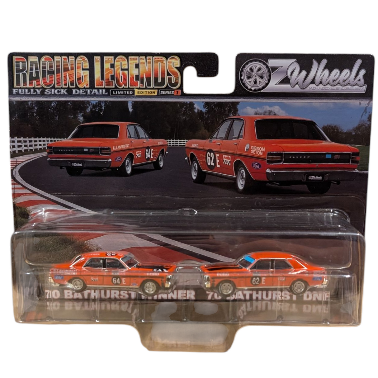 Oz Wheels Racing Legends FSD, Bathurst Twin Set - #64E 1970 Winner & #62E Ford XW Falcon, 1:64 Scale Diecast Car