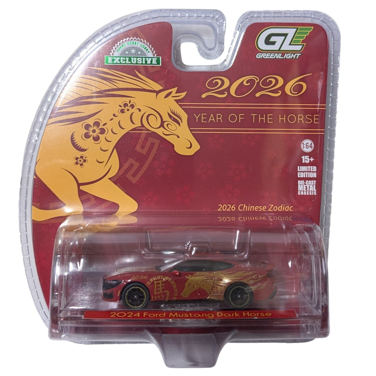 2024 Ford Mustang Dark Horse, 2026 Chinese Year of the Horse, 1:64 Scale Diecast Car