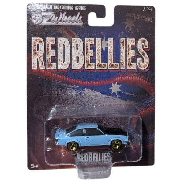 Light Blue Holden A9X Torana, Oz Wheels Carded Red Bellies, 1:64 Scale Diecast Car