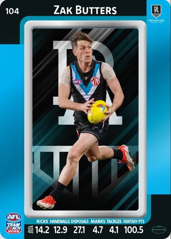 Zak Butters, #104, Blue Parallel, 2025 Teamcoach AFL