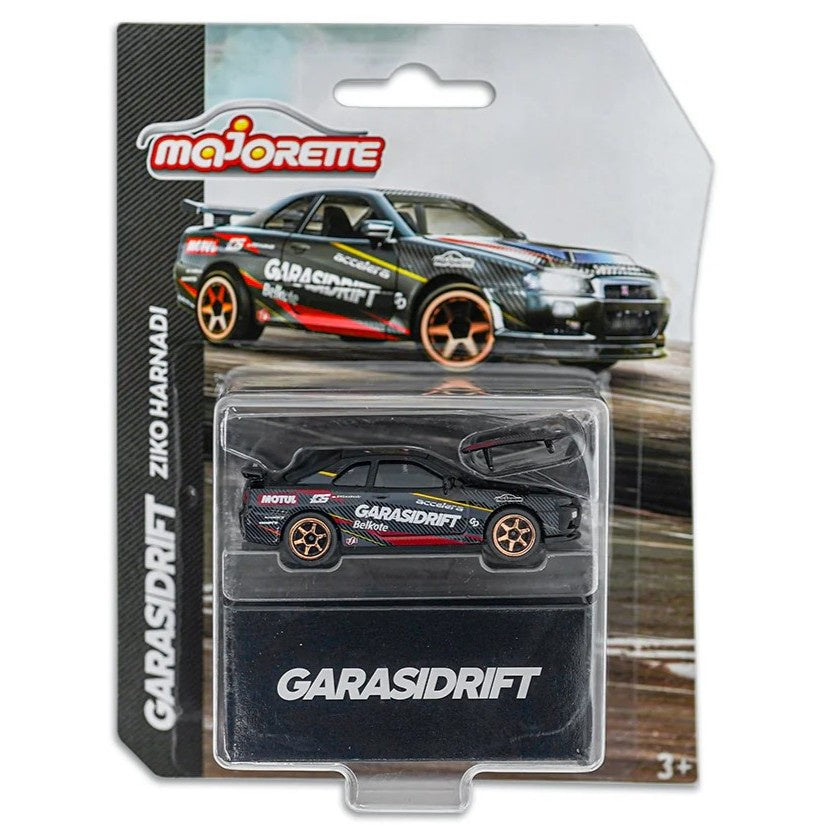 Majorette - Nissan Skyline R34, GarasiDrift - Ziko Harnadi, 1:64 Scale Diecast Car
