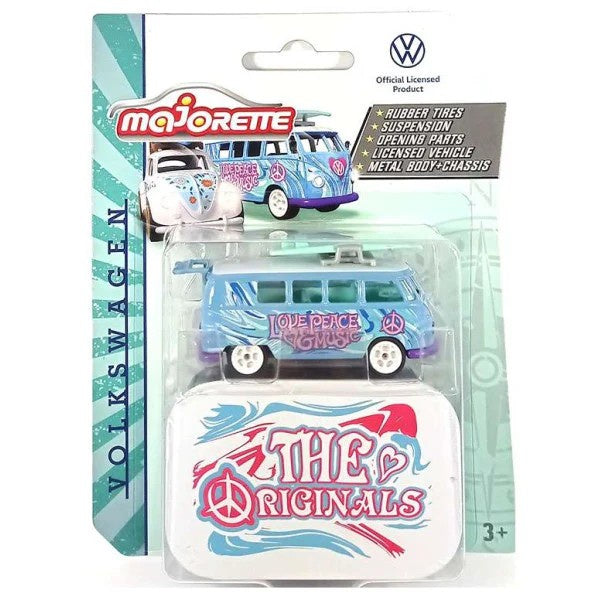 Volkswagen T1 with Surfboard - Majorette: Volkswagen VW The Originals Deluxe Cars, 1:64 Scale Diecast Car