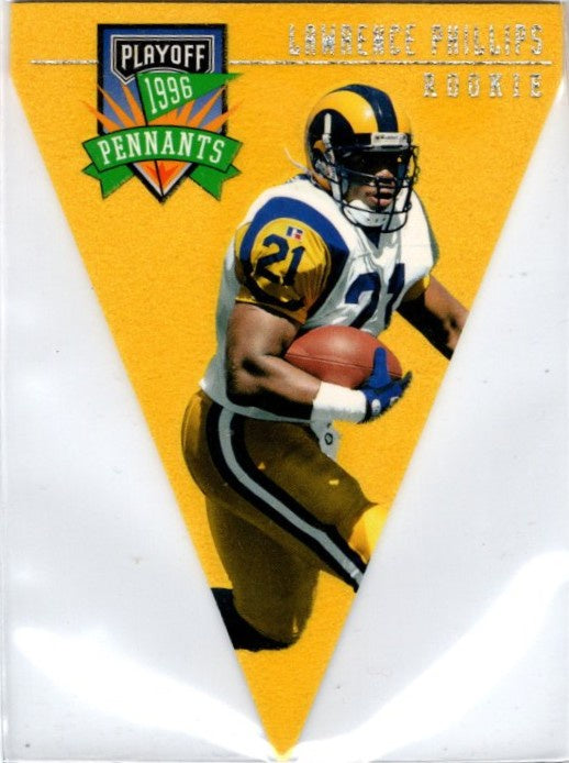 Lawrence Phillips, RC, #25, Pennants, 1996 Playoff Contenders Football NFL