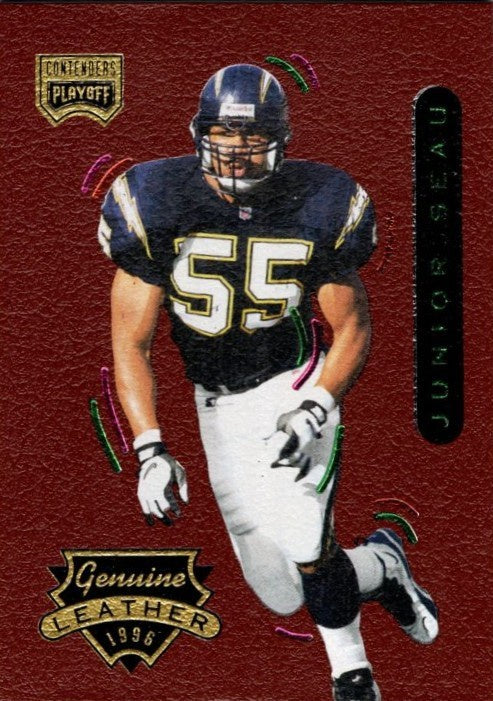 Junior Seau, #6, Genuine Leather, 1996 Playoff Contenders Football NFL