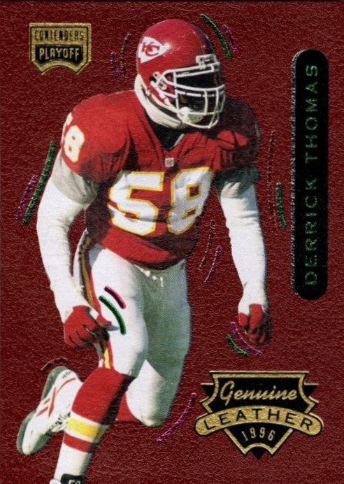 Derrick Thomas, #65, Genuine Leather, 1996 Playoff Contenders Football NFL