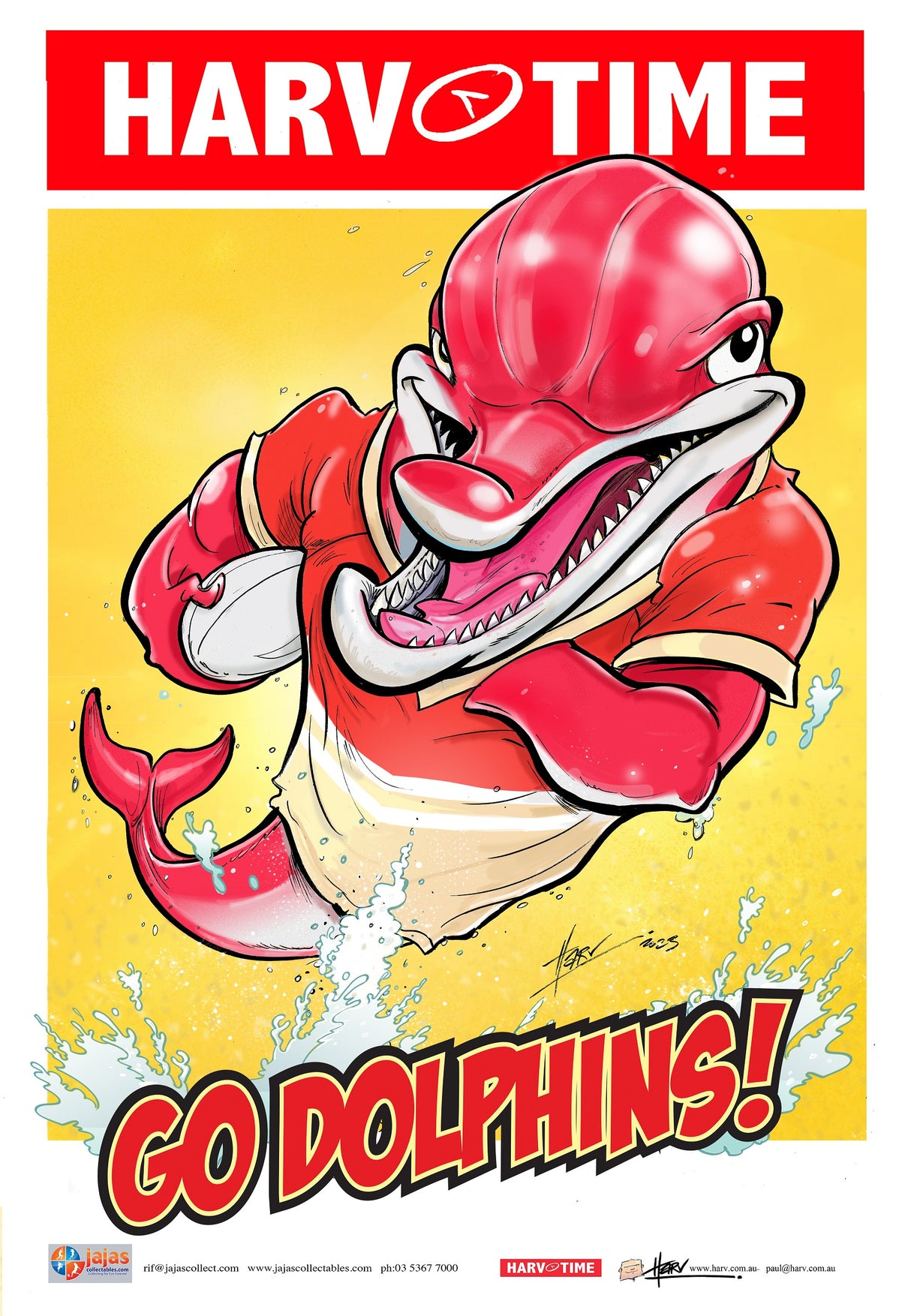 Dolphins, NRL Mascot Print Harv Time Poster