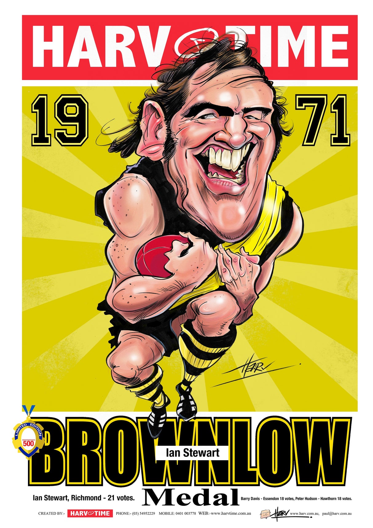 Ian Stewart, 1971 Brownlow Medallist, Harv Time Poster