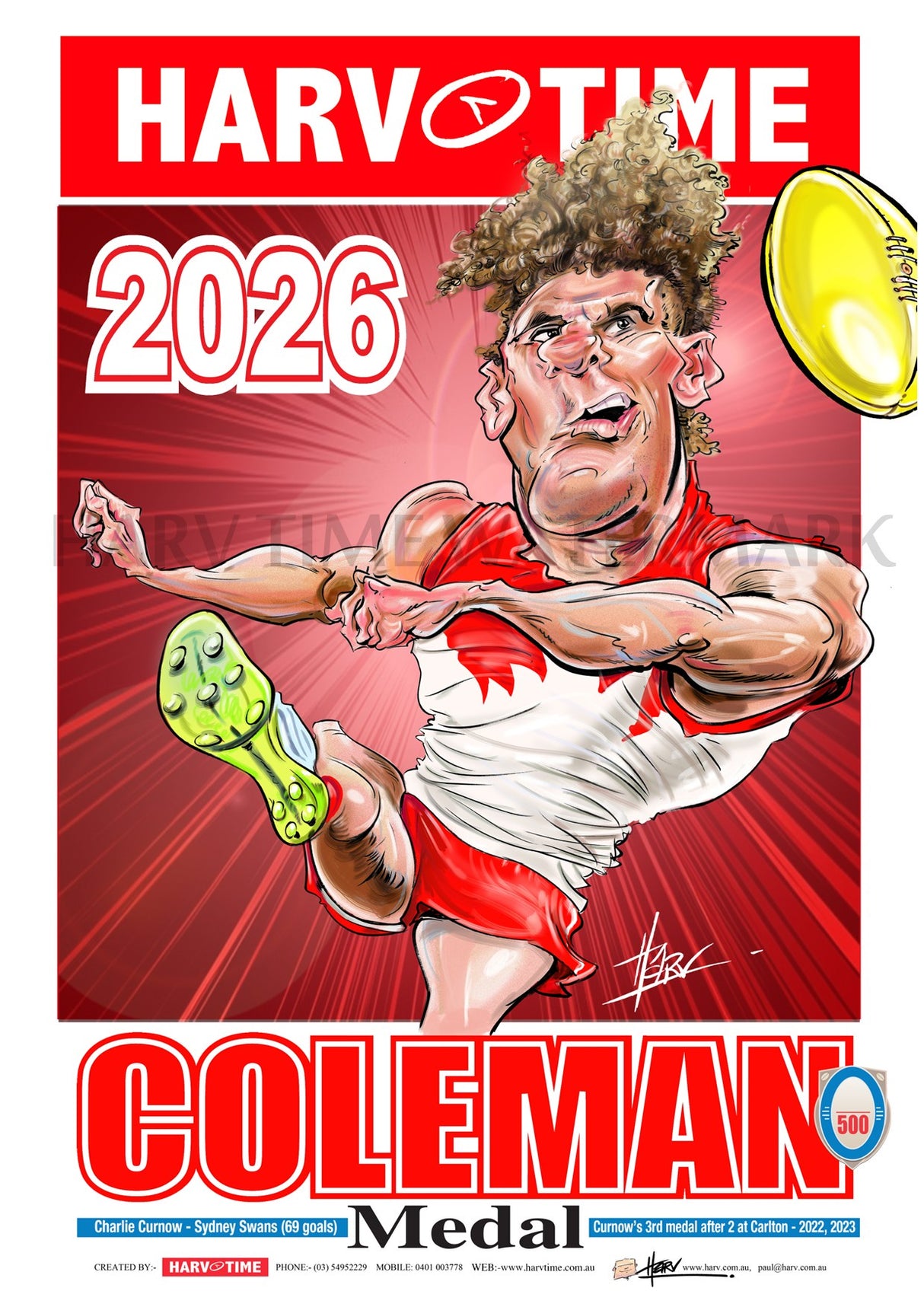 Charlie Curnow, 2026 Coleman Medallist, Harv Time Poster