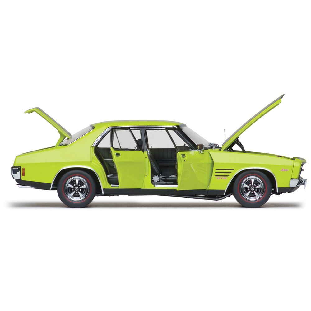 Classic Carlectables Holden HQ Monaro GTS Sedan Barbados Green with Black Stripes (350ci Engine), 1:18 Scale Diecast Model Car