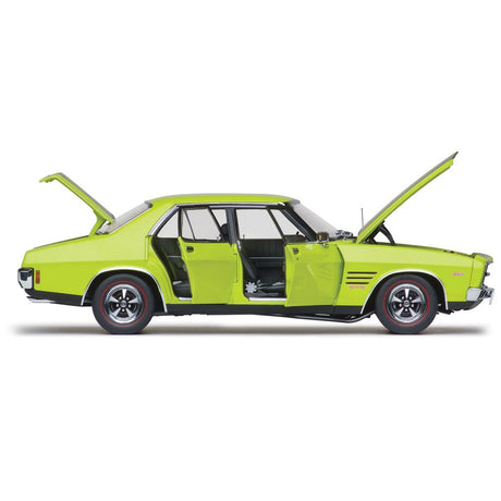Classic Carlectables Holden HQ Monaro GTS Sedan Barbados Green with Black Stripes (350ci Engine), 1:18 Scale Diecast Model Car