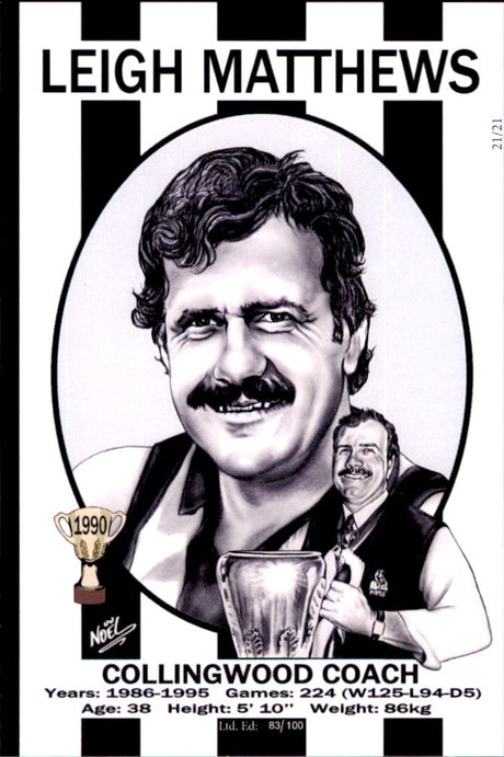 Collingwood Magpies 1990 Premiers Card Set by Noel