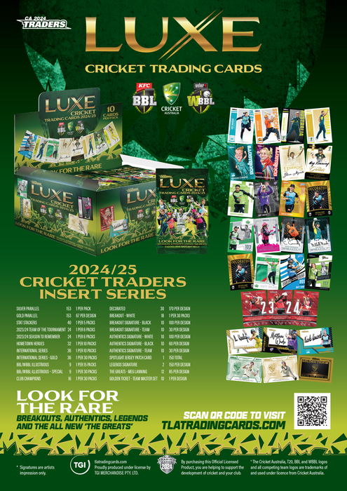 COMBO: 2024-25 TLA CA Cricket Traders Luxe Sealed Trading Cards Box & TGI Album