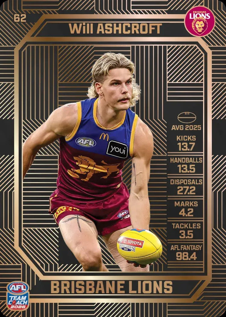 Will Ashcroft, #62, Bronze, 2026 Teamcoach AFL