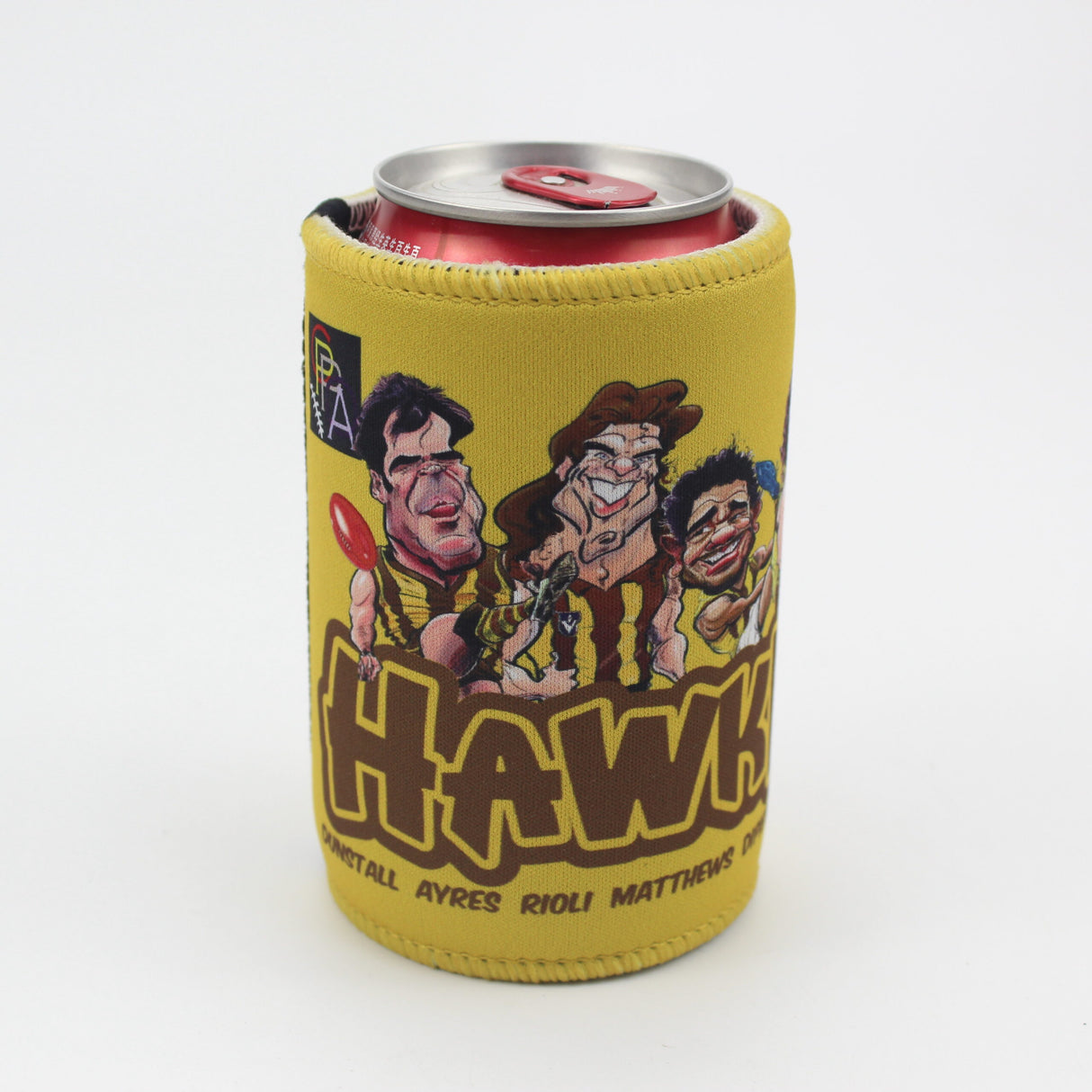 Hawthorn Hawks Player Legends Caricature Stubby Holders. Art by HarvTime.