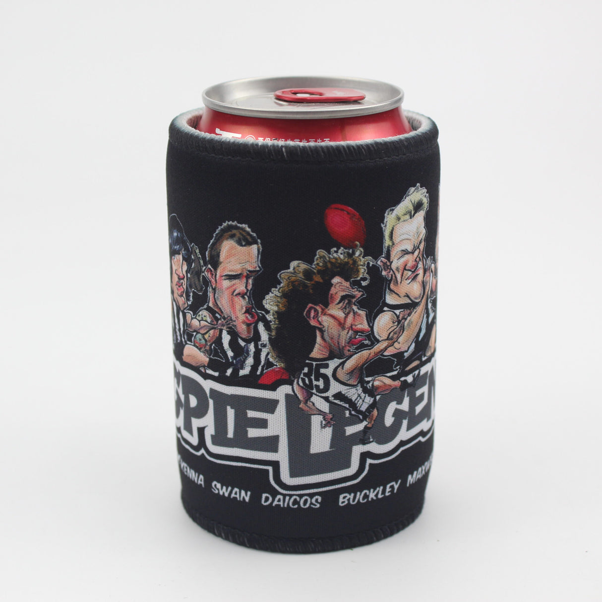 Collingwood Magpies Player Legends Caricature Stubby Holders. Art by HarvTime.