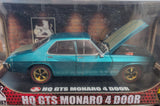 GOLD RIMS: Turquoise Holden HQ GTS 4 Door Monaro, 308 GTS, 1:24 Diecast Car