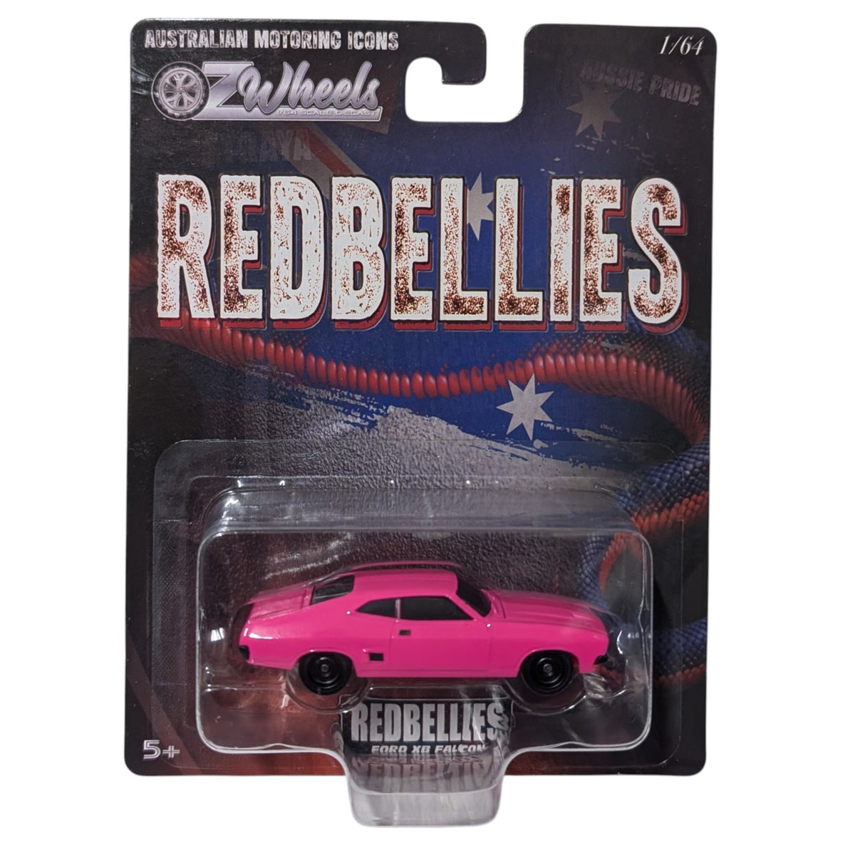 Pink Ford XB Falcon, Oz Wheels Carded Red Bellies, 1:64 Scale Diecast Car