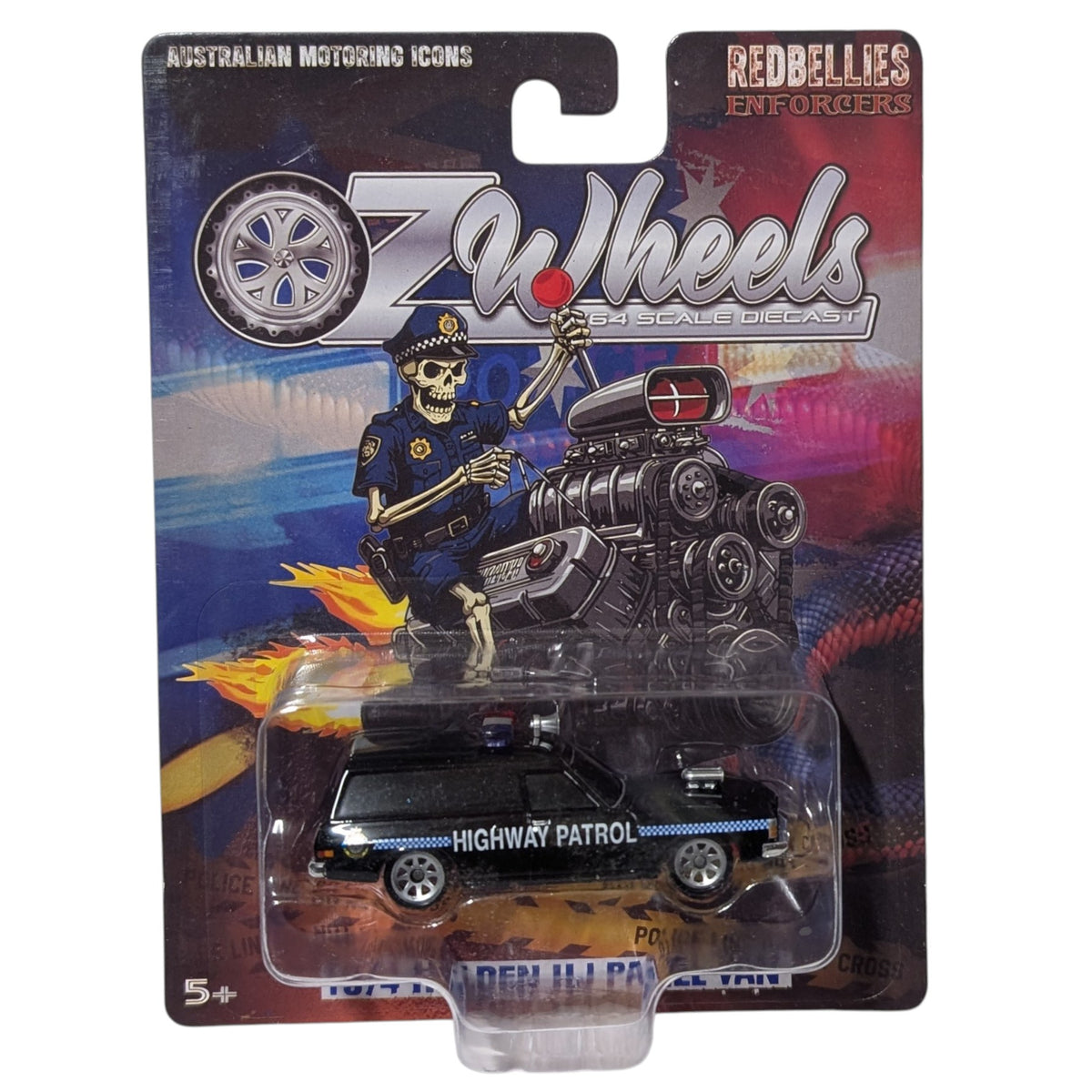 1974 Holden HJ Panel Van Highway Patrol, Oz Wheels Carded Red Bellies, 1:64 Scale Diecast Car