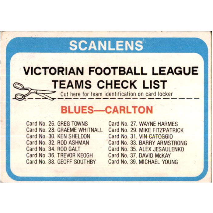 Carlton Blues Checklist, 1979 Scanlens VFL