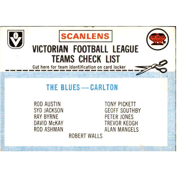 Carlton Blues Checklist, 1977 Scanlens VFL