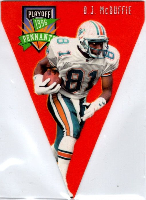 O.J McDuffie, #81, Pennants, 1996 Playoff Contenders Football NFL