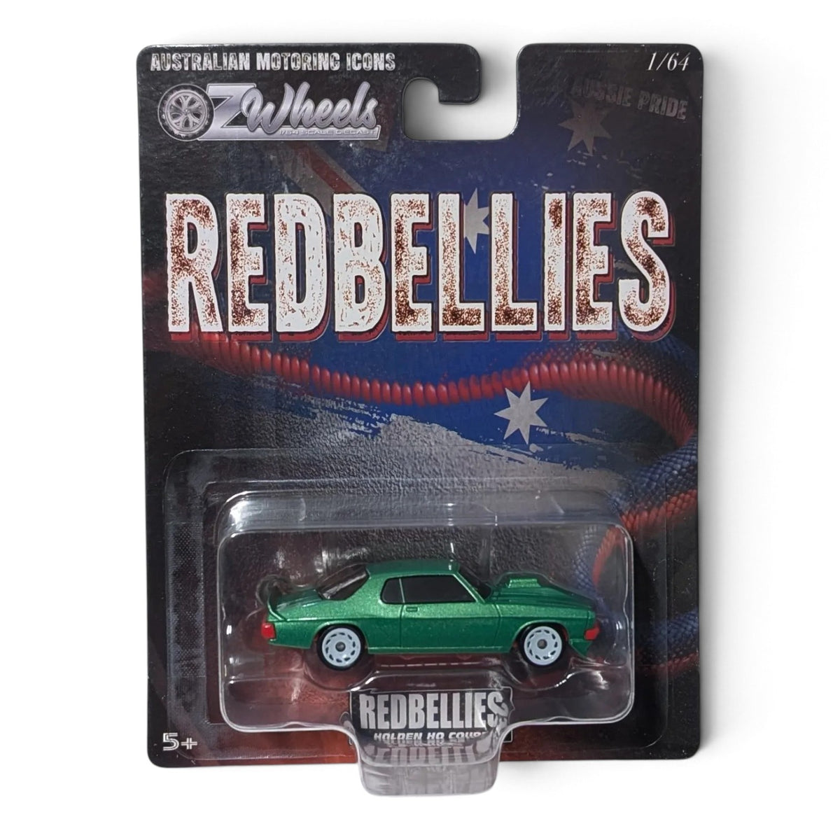 Green Holden HQ Coupe, Oz Wheels Carded Red Bellies, 1:64 Scale Diecast Car