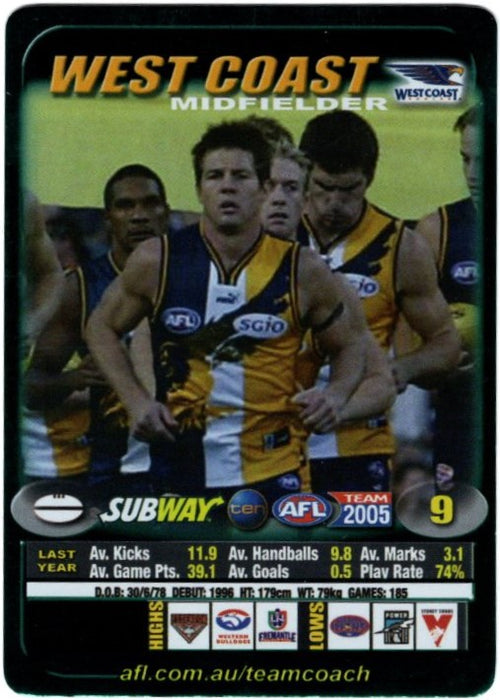 Ben Cousins, Subway card, 2005 Teamcoach AFL