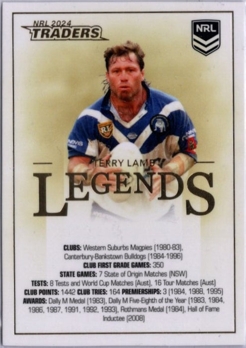 Terry Lamb, #06/30, LEGENDS Case Card, 2024 TLA Traders Titanium NRL Rugby League