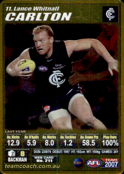 Lance Whitnall, Gold, 2007 Teamcoach AFL