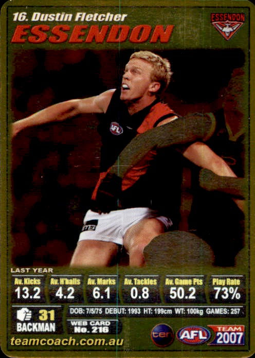 Dustin Fletcher, Gold, 2007 Teamcoach AFL