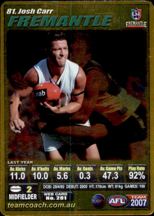 Josh Carr, Gold, 2007 Teamcoach AFL