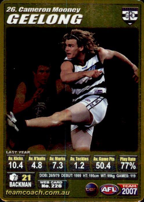 Cameron Mooney, Gold, 2007 Teamcoach AFL