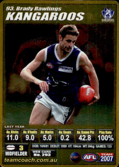 Brady Rawlings, Gold, 2007 Teamcoach AFL