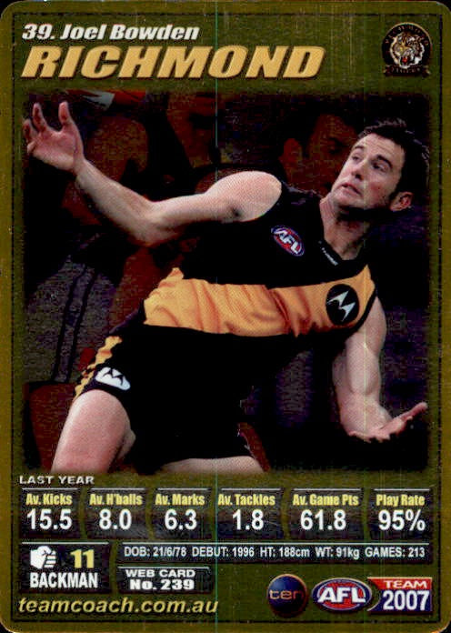 Joel Bowden, Gold, 2007 Teamcoach AFL