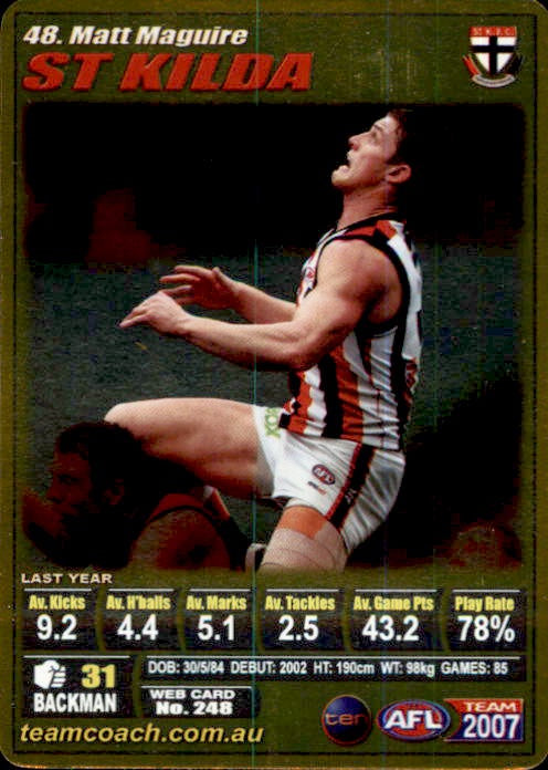 Matt Maguire, Gold, 2007 Teamcoach AFL