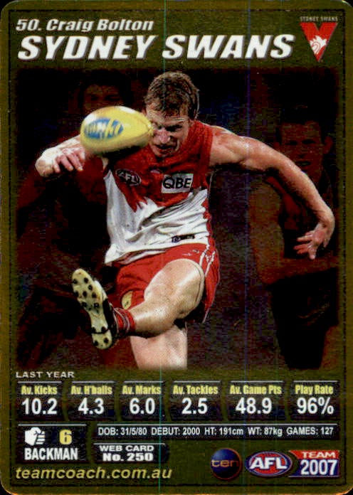 Craig Bolton, Gold, 2007 Teamcoach AFL