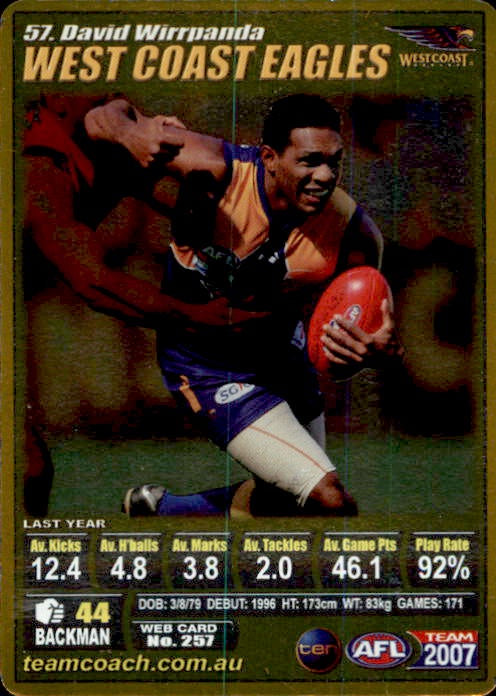 David Wirrpanda, Gold, 2007 Teamcoach AFL