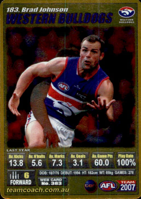 Brad Johnson, Gold, 2007 Teamcoach AFL