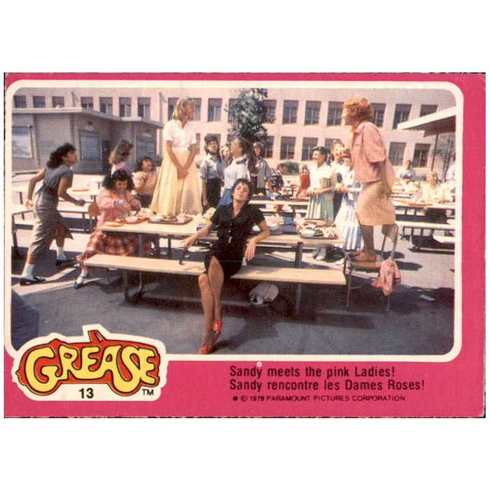 Sandy meets the pink Ladies!, #13, 1978 Topps GREASE Collector Cards - French Version