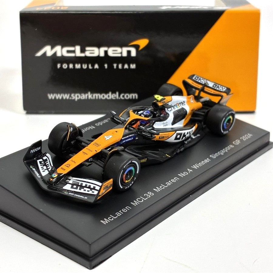 Spark Y409, McLaren MCL38 McLaren No.4 Winner Singapore GP 2024 - Lando Norris - 1:64 Scale Resin Model Car