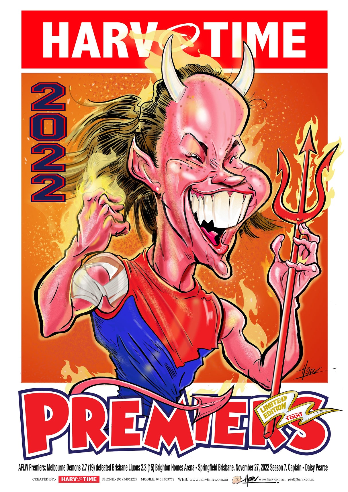 Melbourne Demons AFLW Season 7, 2022 Premiers, Harv Time Poster