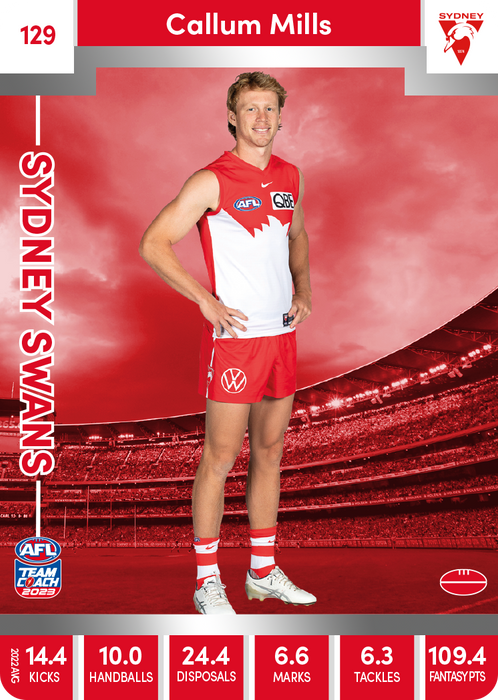 Callum Mills, 129, Silver Parallel, 2023 Teamcoach AFL