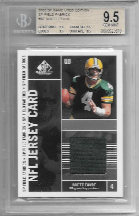 Brett Favre, SP Field Fabrics NFL Jersey Card, 2003 SP Game Used Edition, BGS 9.5